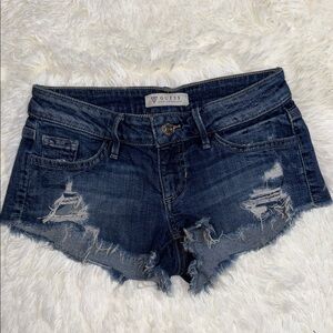 Guess Distressed Dark Blue Jean Shorts